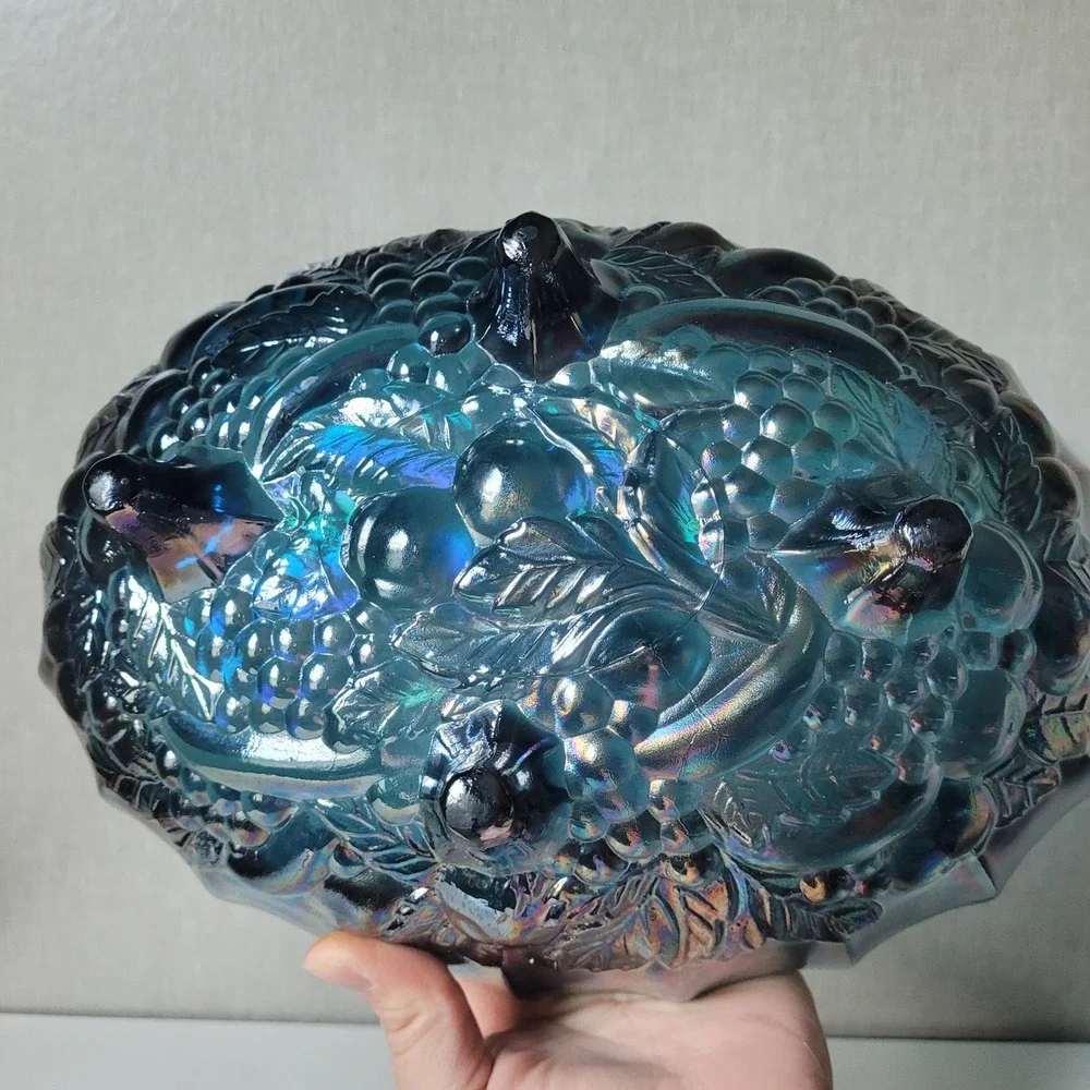 Indiana Large Glass Harvest Grape Bowl Unisex Blue Excellent Carnival Iridescent